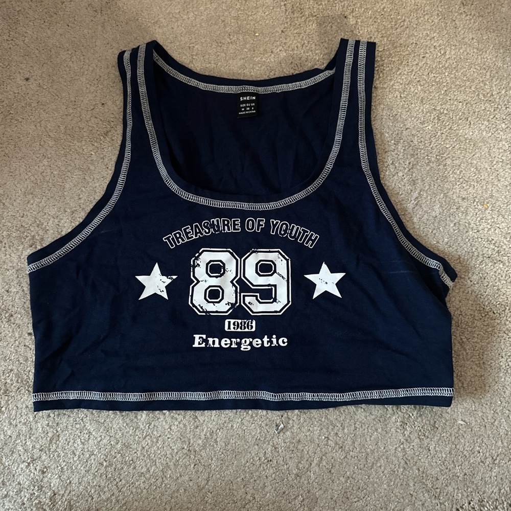 SHEIN Navy Blue Crop Top with White Accents